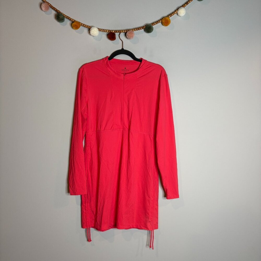 Athleta Tidal Ruched Hot Pink Zip Beach Coverup Rash Guard Dress